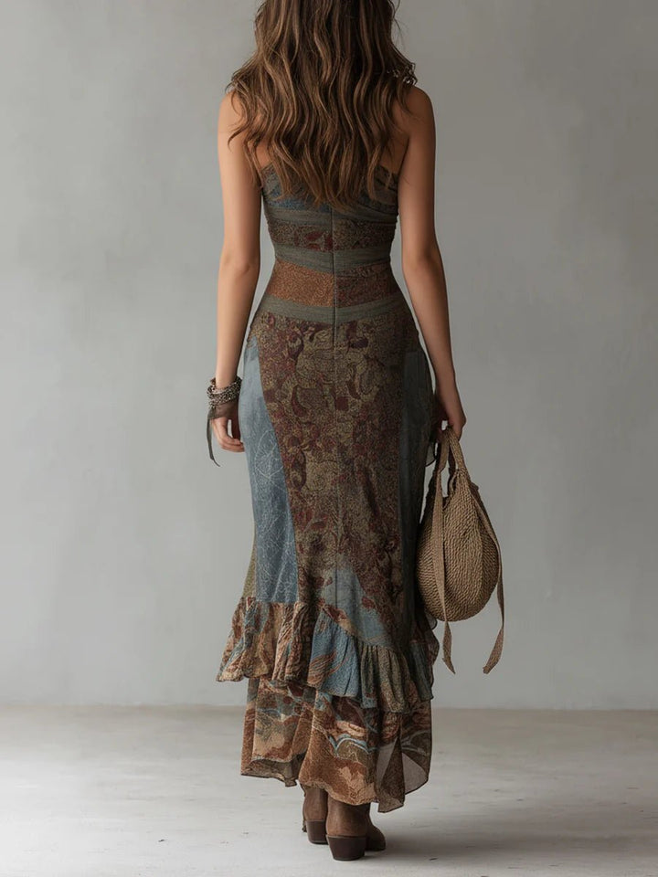 Cosette | Ethnic Style Printed Maxi Dress with One Shoulder and High Split