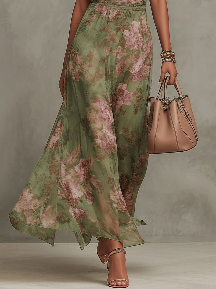 Adèle | Floral Chiffon Halter Maxi Dress