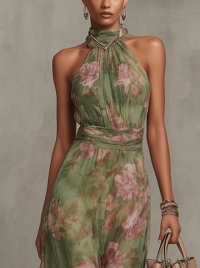 Adèle | Floral Chiffon Halter Maxi Dress