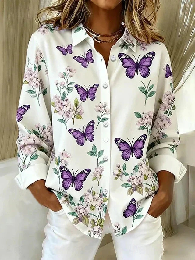 Dahlia | Whimsical Butterfly Print Button Blouse