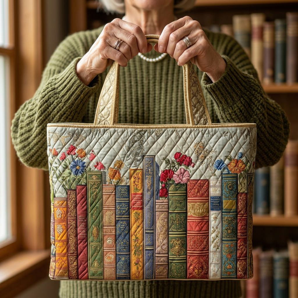 Handmade Bag with Library Motif