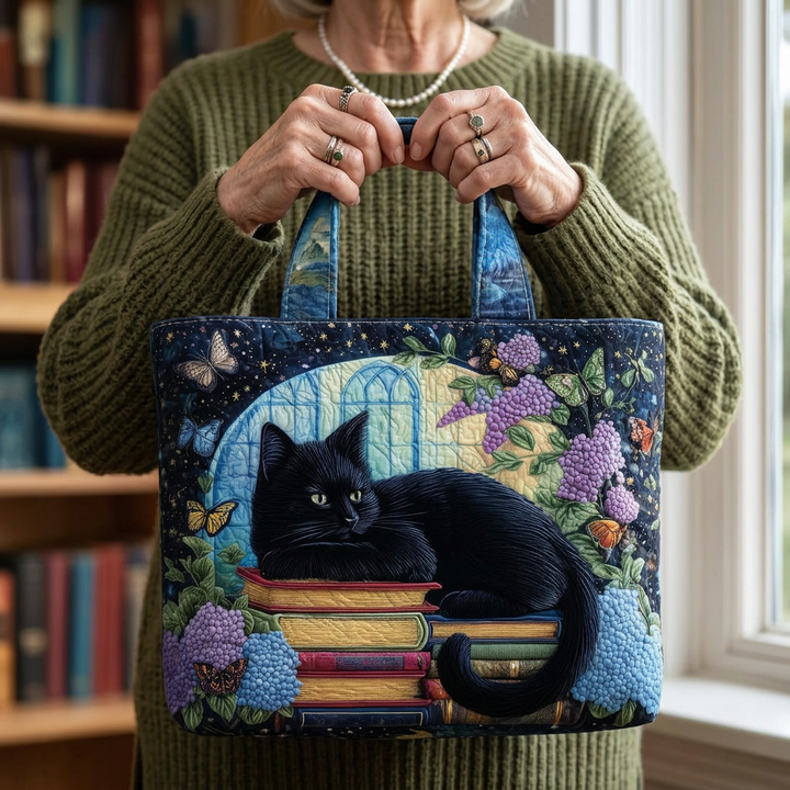Handmade Shoulder Bag with Black Cat