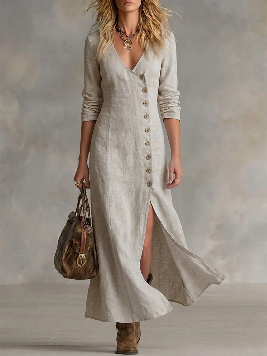 Doris Button-Front Maxi Dress