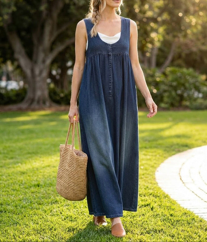 Saylor - Vintage Washed Soft Cotton Feel Denim Maxi Dress