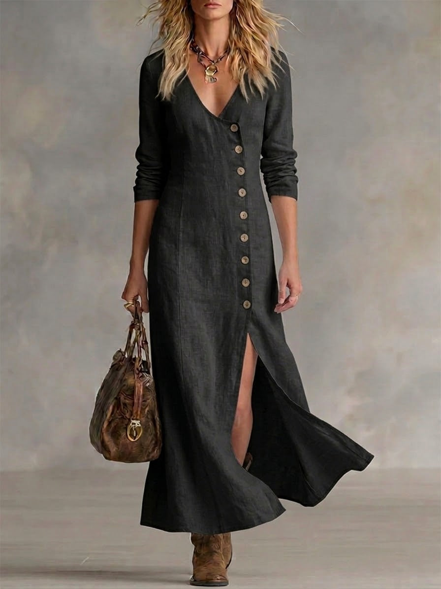 Doris Button-Front Maxi Dress