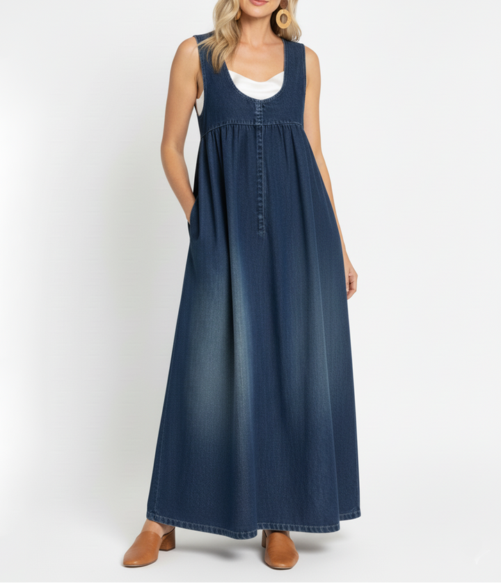 Saylor - Vintage Washed Soft Cotton Feel Denim Maxi Dress