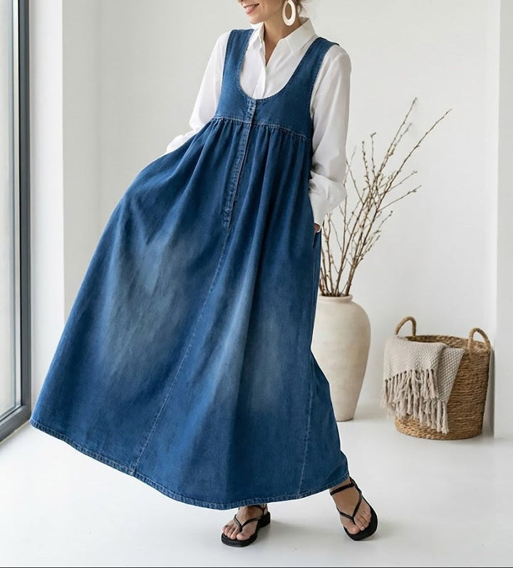Saylor - Vintage Washed Soft Cotton Feel Denim Maxi Dress
