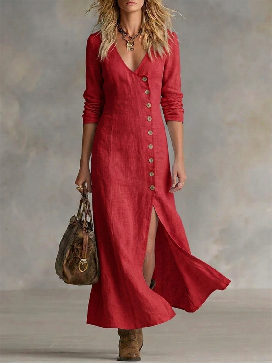 Doris Button-Front Maxi Dress