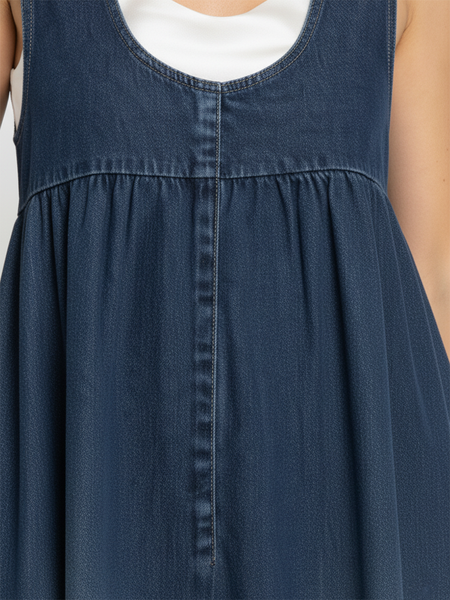 Saylor - Vintage Washed Soft Cotton Feel Denim Maxi Dress