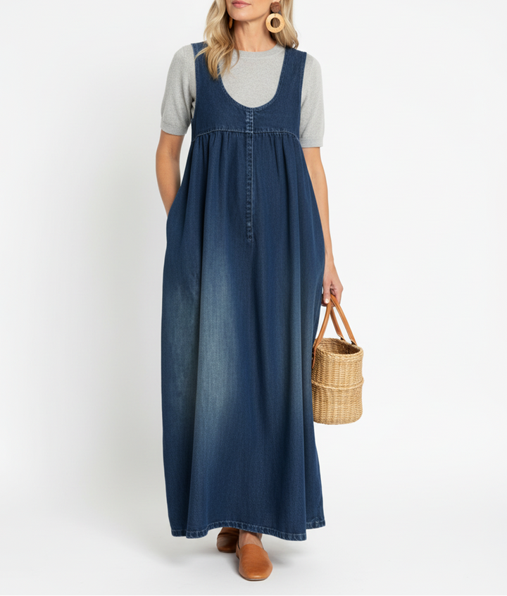 Saylor - Vintage Washed Soft Cotton Feel Denim Maxi Dress