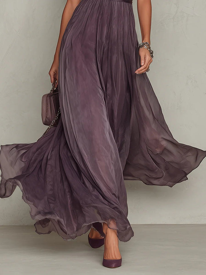 Valentine | Keyhole Neckline Chiffon Lace Trim Maxi Dress