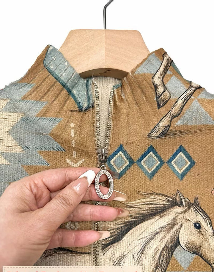 Perpetua | Desert Horse and Cactus Zip Cardigan