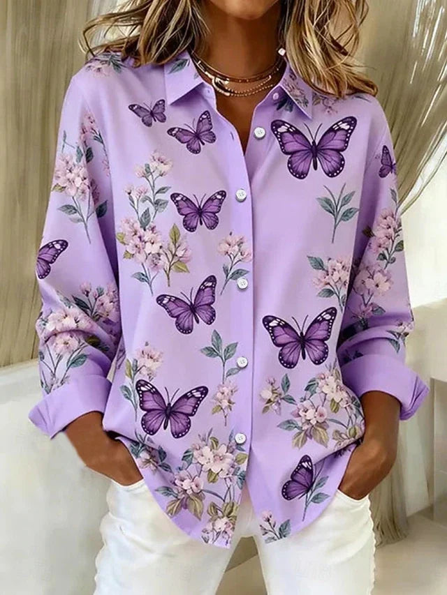 Dahlia | Whimsical Butterfly Print Button Blouse