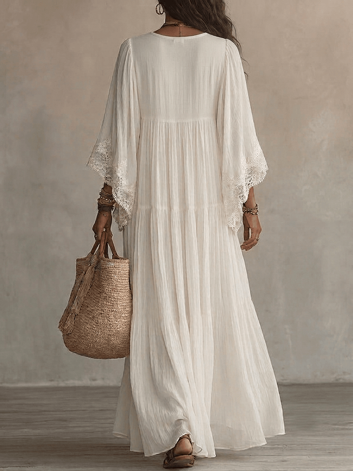 Clémence | Lace V-Neck Batwing Sleeve Chiffon Maxi Dress